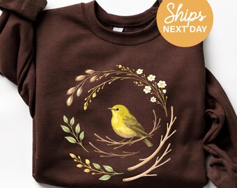 Brown Bird Graphic Sweatshirt, Nature Lover Crewneck, Unisex Wildlife Apparel