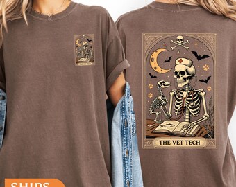 Camiseta gótica de tarot para técnicos veterinarios, ropa de enfermera esqueleto, camiseta veterinaria estilo academia oscura