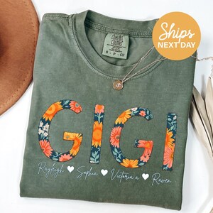 custom gigi shirt, custom grandma tee, personalized gigi t-shirt, custom nana shirt, floral gigi tee, custom kids name shirt, mama tee