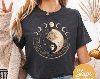 Mystic Moon & Sun Tee: Celestial Boho Shirt