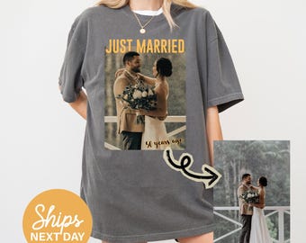 50th Anniversary Shirt, Just Married 50 Years Ago Tee, Custom Wedding Photo T-shirt, Golden Anniversary Gift, Personalized Couples Shirts