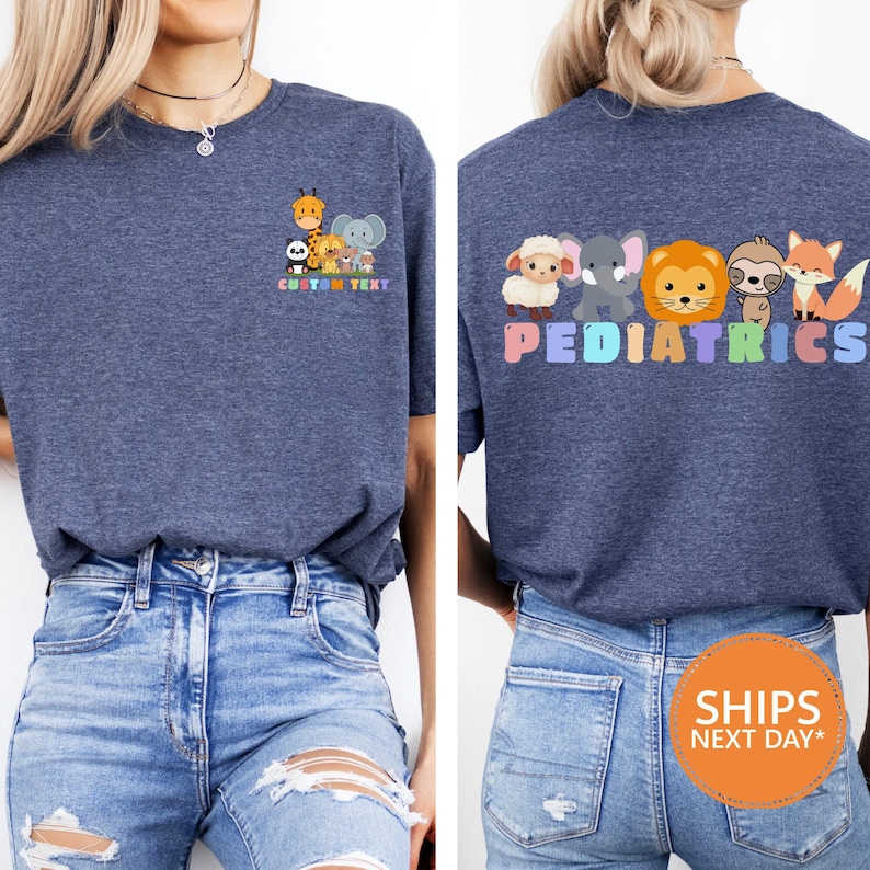 a woman wearing a t - shirt with the word pediatrics on it