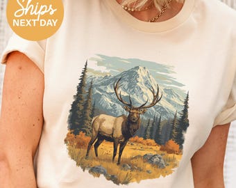 Retro Elk Graphic Tee: Vintage Wildlife Shirt