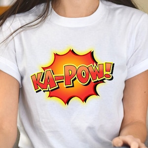 Ka-Pow! Unisex zwaar katoenen T-shirt, grappig komisch T-shirt cadeau idee voor mannen vrouwen, retro vintage popart Ka Pow grafische tshirt KaPow kleurrijke kunst