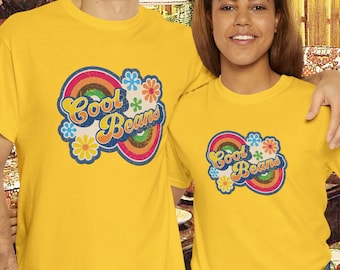 Cool Beans Retro Rainbow Unisex Heavy Cotton Tee, 70s Vintage Style T-Shirt, Everyday Disco Coffee lover Unisex Tshirt, Gift Shirt