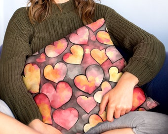 Watercolor Hearts Pillow Cover: Romantic Saturated Design, 18 inch