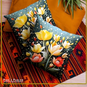 Spun Polyester Square Pillow Cover, 18 inch, Spring Floral Pillowcase for Sofa,Bed,Living Room,Nature Art,Tulip Cushion Decor Gift