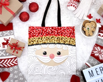 Pailletten-Weihnachtsmann-Einkaufstasche: Wiederverwendbare Polyester-Weihnachtsschultertasche