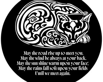 Sleeping cat metal sign – steel sign – Celtic blessing.