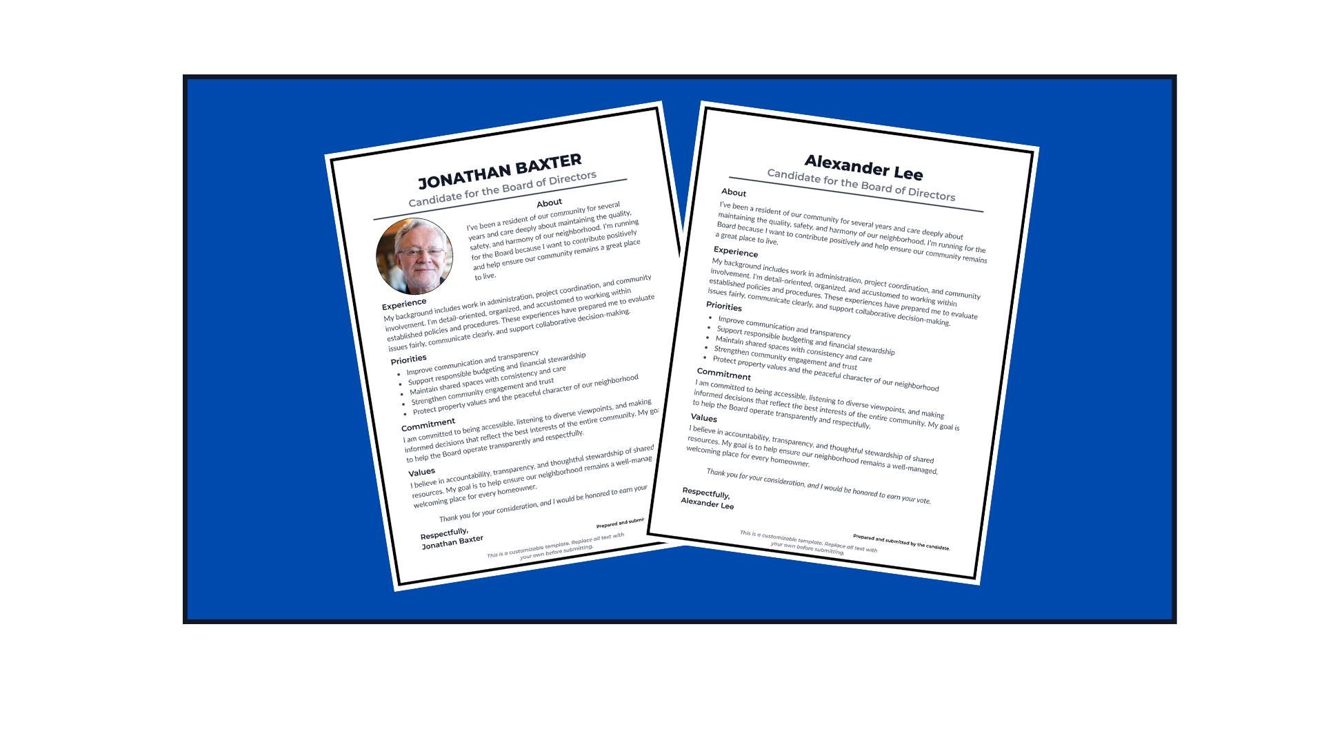 Candidate Statement Example HOA Candidate Statement Template | Editable Canva Design (PDF)