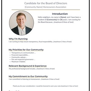 Peut inclure: D&eacute;pliant de campagne pour Matthew Anderson, candidat au conseil d'administration. Le d&eacute;pliant comprend une photo d'identit&eacute;, une introduction, les priorit&eacute;s, les ant&eacute;c&eacute;dents et l'engagement envers la communaut&eacute;. Le texte est en noir sur fond blanc.