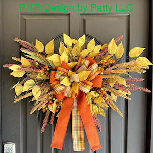 Beaded grass wreath for the front door; Fall front door wreath; Thanksgiving Wreath;  Vertical grapevine wreath; Ficus beaded grass wreath