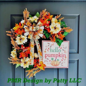 Fall Pumpkin Wreath, Maple Wreath, Zinnia Fall Wreath, Outdoor Pumpkin Wreath, Entryway and Mantel Fall Wreath