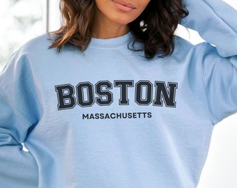 Boston Sweatshirt Massachusetts Rundhalspullover für sie Reisegeschenk College Sweatshirt Übergroßes trendiges Geschenk Pullover Unisex Gemütlicher Rundhalsausschnitt