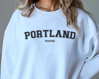 Portland Sweatshirt Maine Crewneck-tröja för henne Resepresent College-tröja Storstorlek Trendig presenttröja Unisex Mysig Crewneck-tröja