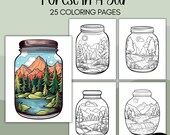 Forest Jar Coloring Pages for Adults Printable Coloring Book for Kids Nature Coloring Activity Outdoor Minimalist Scenery Digital Download
