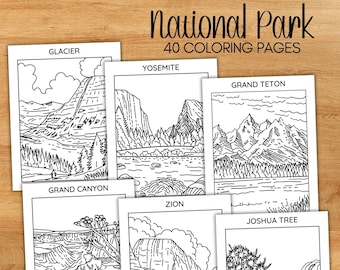 National Park Coloring Pages Printable Adult Coloring Book National Park Coloring Digital Download Activity for Kids Coloring for Adults