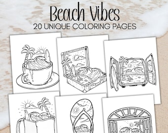 Beach Coloring Pages for Adults Printable Coloring Book Beach Printable Coloring Digital Download Activity for Kids Outdoor Coloring PDF