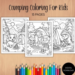 Camping Coloring Pages for Kids Coloring Printable Outdoor Coloring Book Nature Coloring Pages Kids Hiking Coloring Book Printable