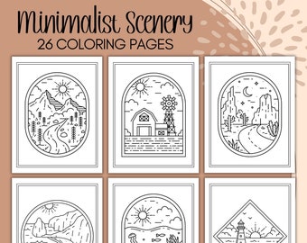 Minimalist Scenery Coloring Pages for Adults Printable Coloring Book Boho Coloring Pages Adult Coloring Book Printable