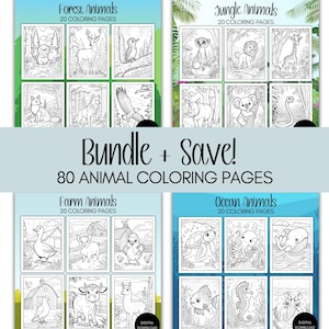 Animal Coloring Pages Bundle For Kids Coloring Pages Printable Coloring Book Digital Download Outdoor Coloring Bundle 80 Pages