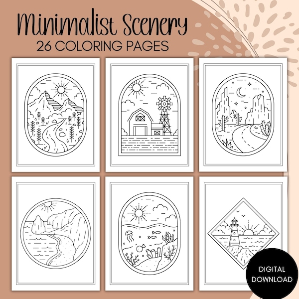 Minimalist Scenery Coloring Pages for Adults Printable Coloring Book Boho Coloring Pages Adult Coloring Book Printable