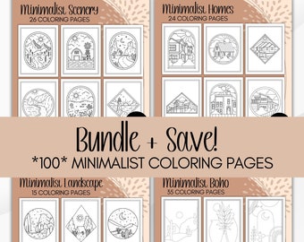 Minimalist Coloring Pages Bundle Printable Coloring Pages Boho Coloring Book Download Scenery Coloring for Adults Coloring Bundle 100 Pages