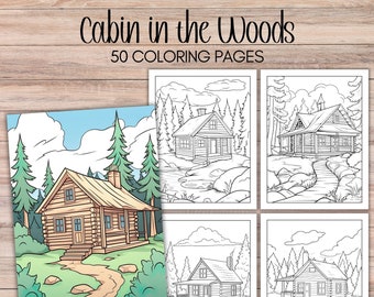 Cabin Coloring Pages Outdoor Scenery Coloring for Adults Printable Coloring Book Nature Coloring Pages Stress Relief Coloring Book Printable