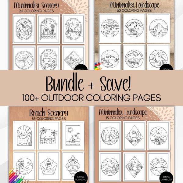 Minimalist Coloring Pages Bundle Printable Coloring Pages Landscape Coloring Book Printable Scenery Coloring for Adults 106 Outdoor Pages