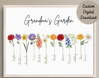 Birth Flower Gift Custom Grandma's Garden Birth Flower Personalized Gift for Grandma Digital Print Present For Family Birth Flower Gift