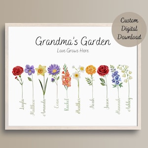 Birth Flower Gift Grandmas Garden Printable Birth Month Family Garden Personalized Digital Download Gift for Grandma Custom Printable Gift