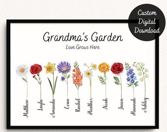 Omas Garten personalisierte Geburtsblume Geschenk für Oma Geschenk für Familie Geburt Blume druckbare benutzerdefinierte Geschenk digitaler Download
