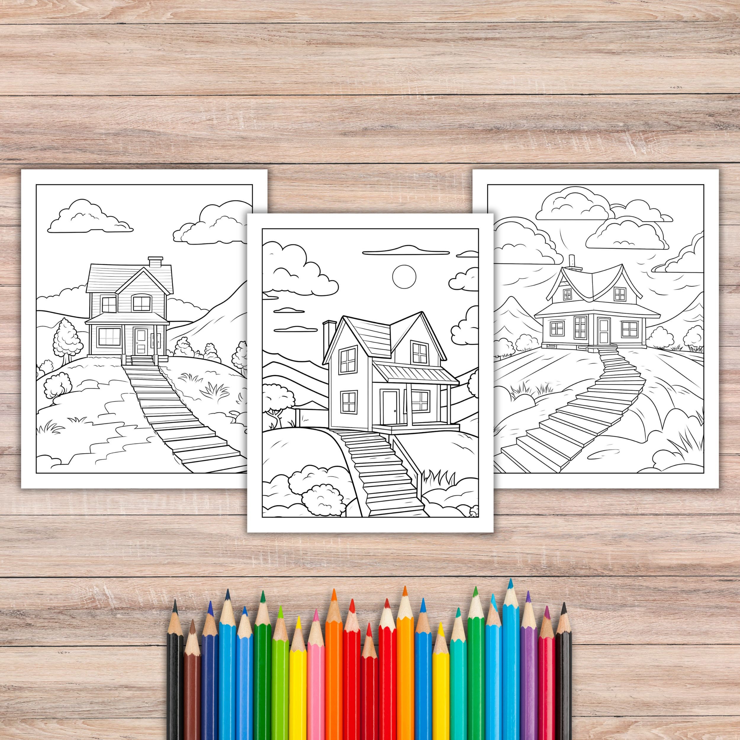 House Coloring Pages Printable Outdoor Scenery Coloring Book for Kids ...