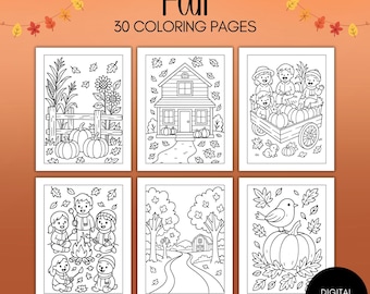 Fall Coloring Pages for Kids Autumn Printable Coloring Sheets Thanksgiving Activity Sheets Easy Coloring Book Digital Download Stress Relief