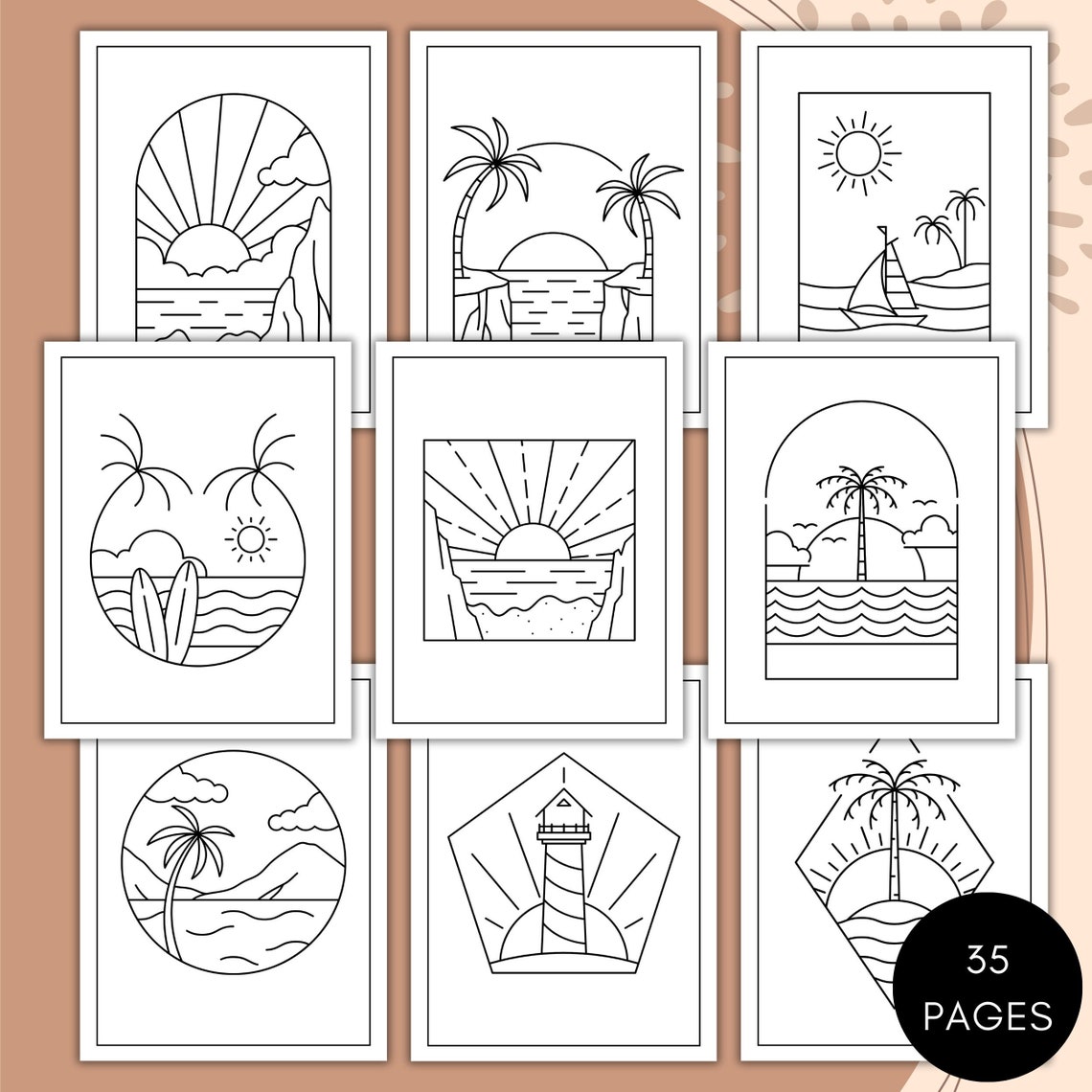 Simple Outside Pages Minimalist Coloring Pages Bundle Printable Coloring Pages Landscape ...