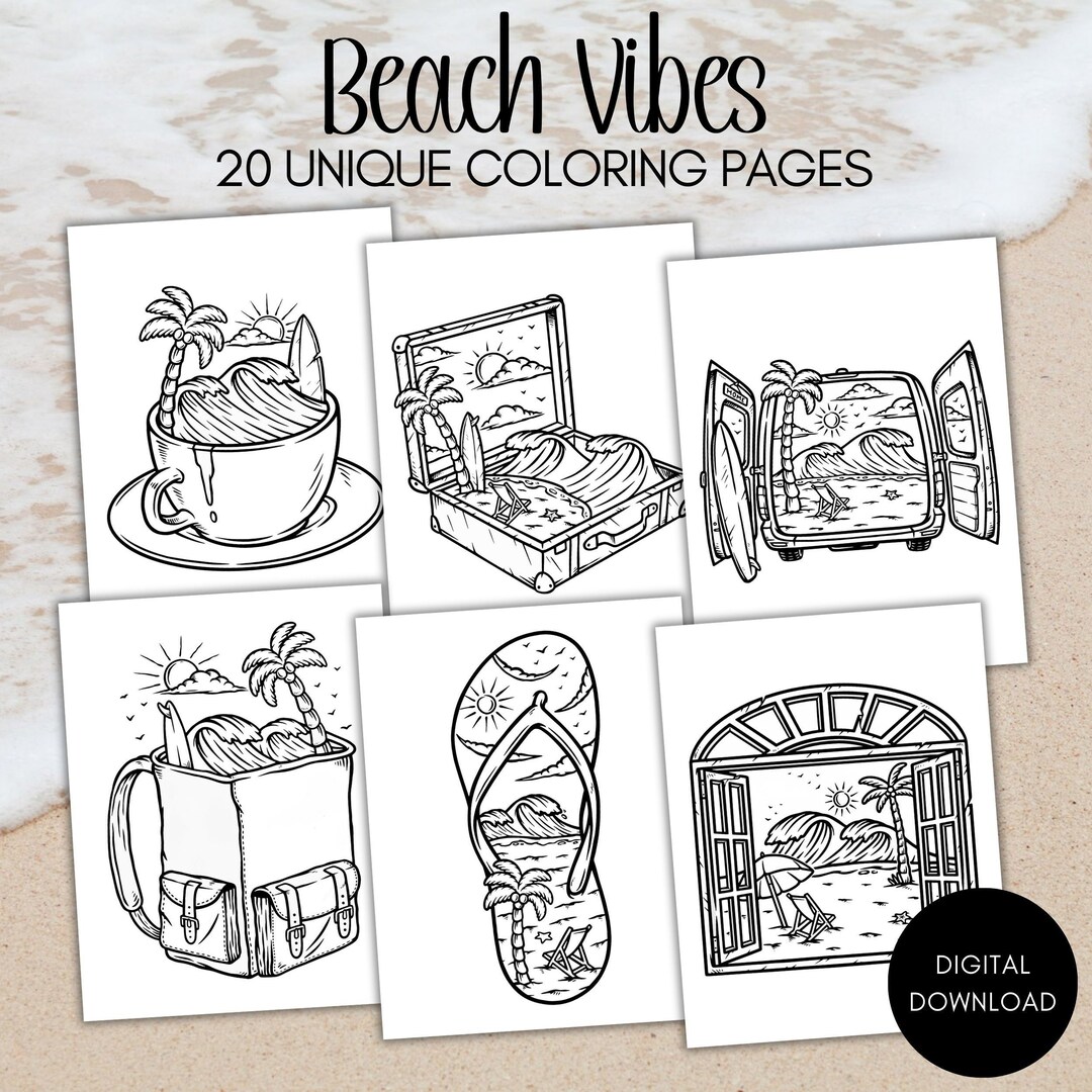 Beach Coloring Pages for Adults Printable Coloring Book Beach - Etsy