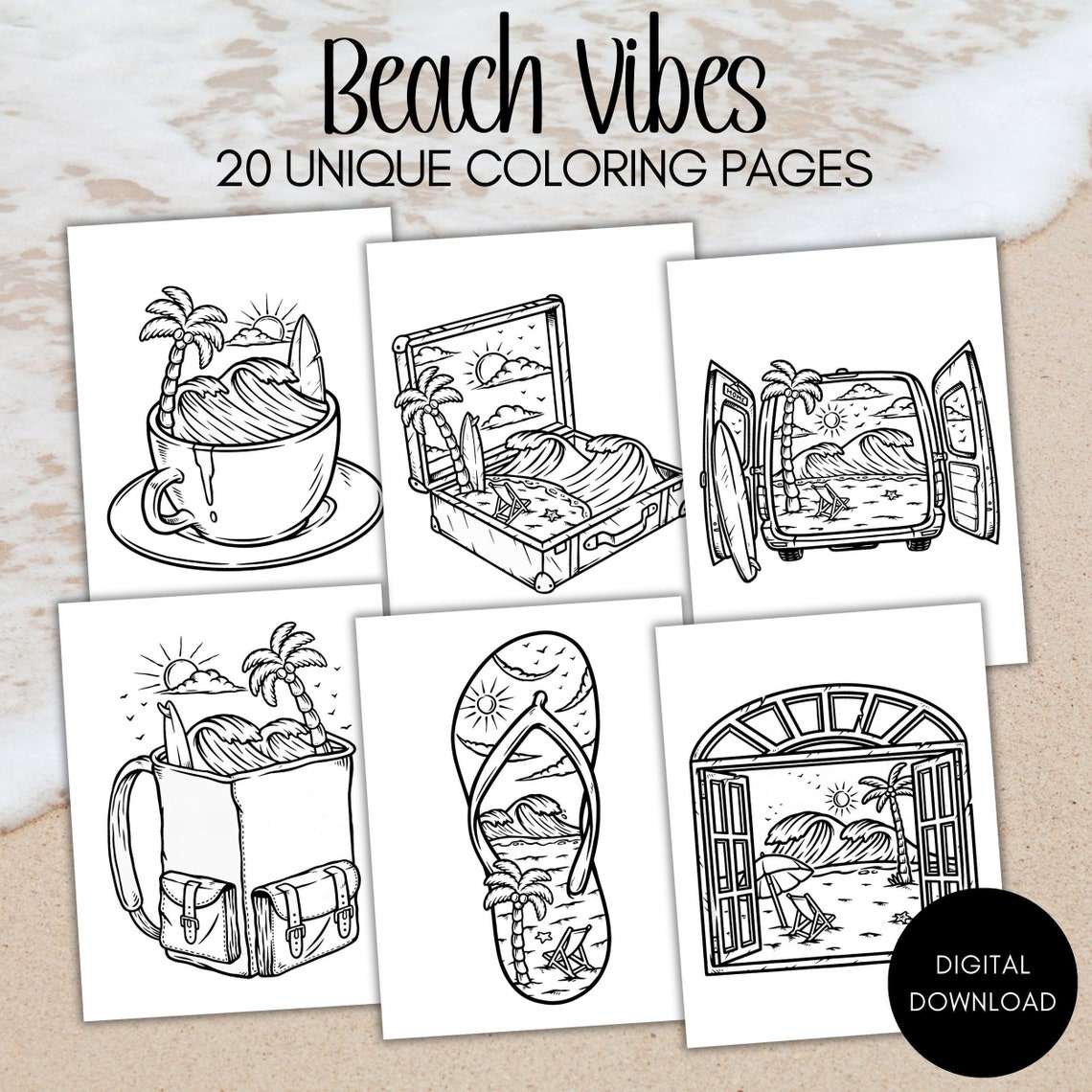 Beach Coloring Pages for Adults Printable Coloring Book Beach - Etsy