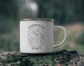 Camping Mug Mountains are Calling Adventure Mug Enamel Camping Mug Camping Coffee Mug