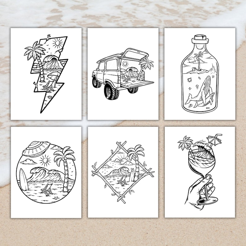 Beach Coloring Pages for Adults Printable Coloring Book Beach - Etsy