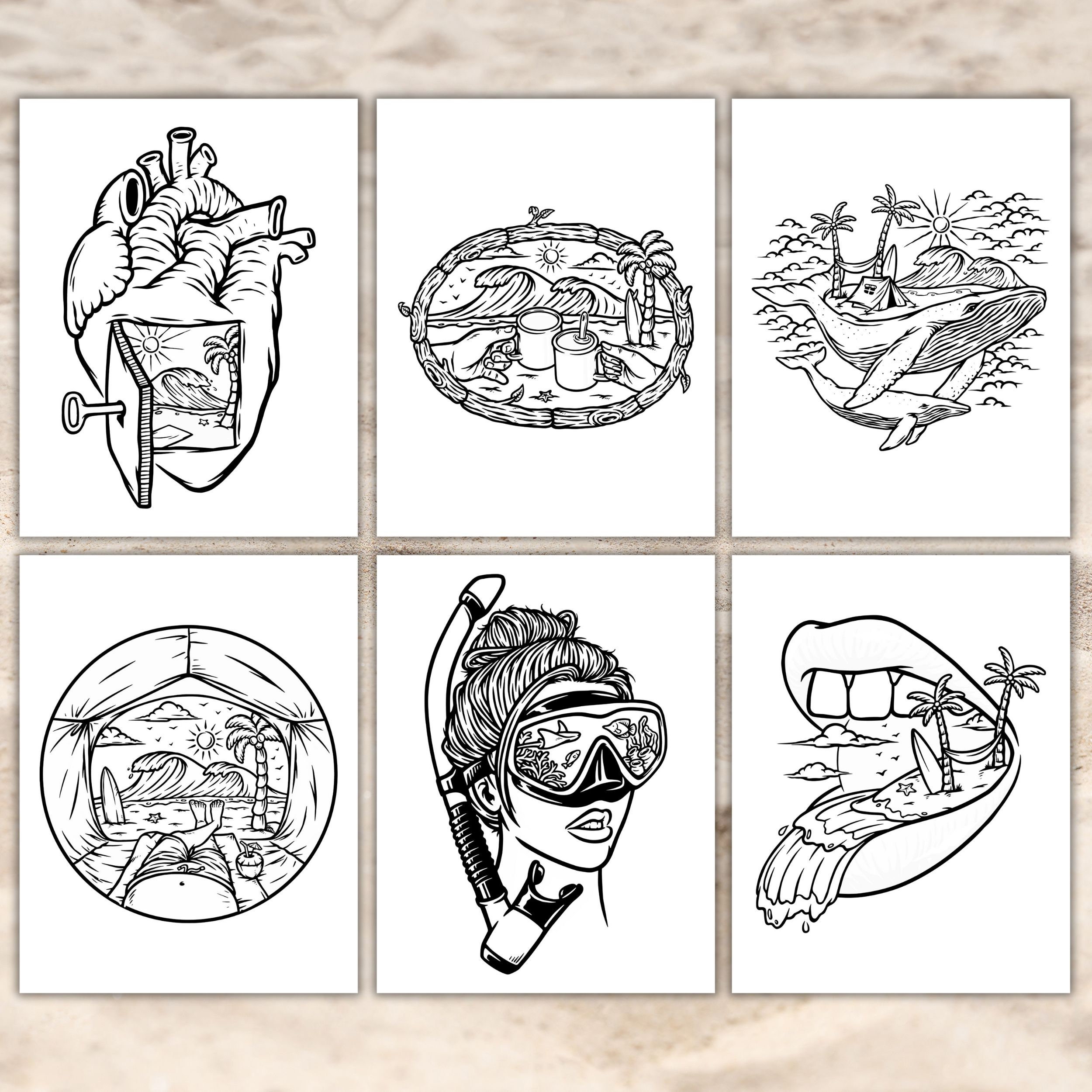 Beach Coloring Pages for Adults Printable Coloring Book Summer ...
