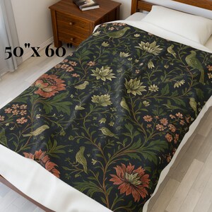 Botanical Throw Gift Grandmillennial Style Floral Blanket Velveteen Sofa Accent English Garden Housewarming Cottagecore Textile Nature Lover 50" × 60"