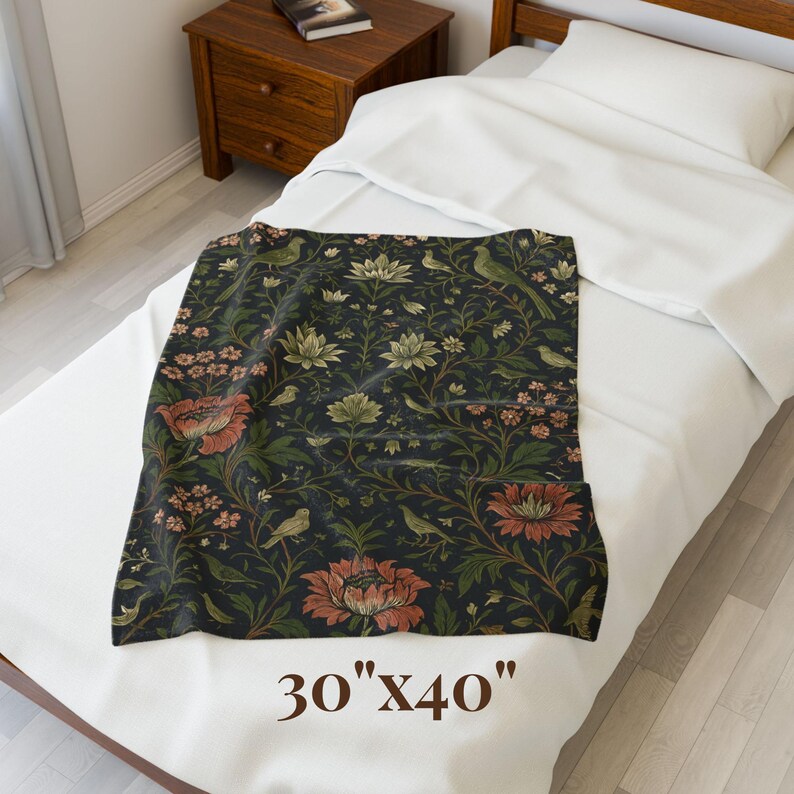 Botanical Throw Gift Grandmillennial Style Floral Blanket Velveteen Sofa Accent English Garden Housewarming Cottagecore Textile Nature Lover 30" × 40"