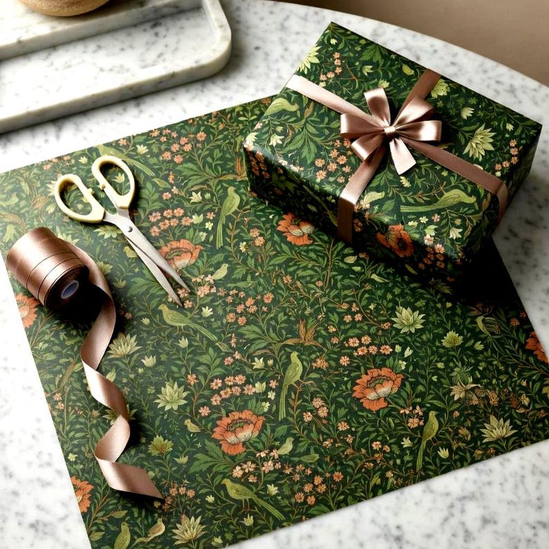 Botanical Wrapping Paper Roll William Morris Dark Floral Luxury Gift Wrap English Garden Wedding Present Heritage Vintage Gift Wrap image 16