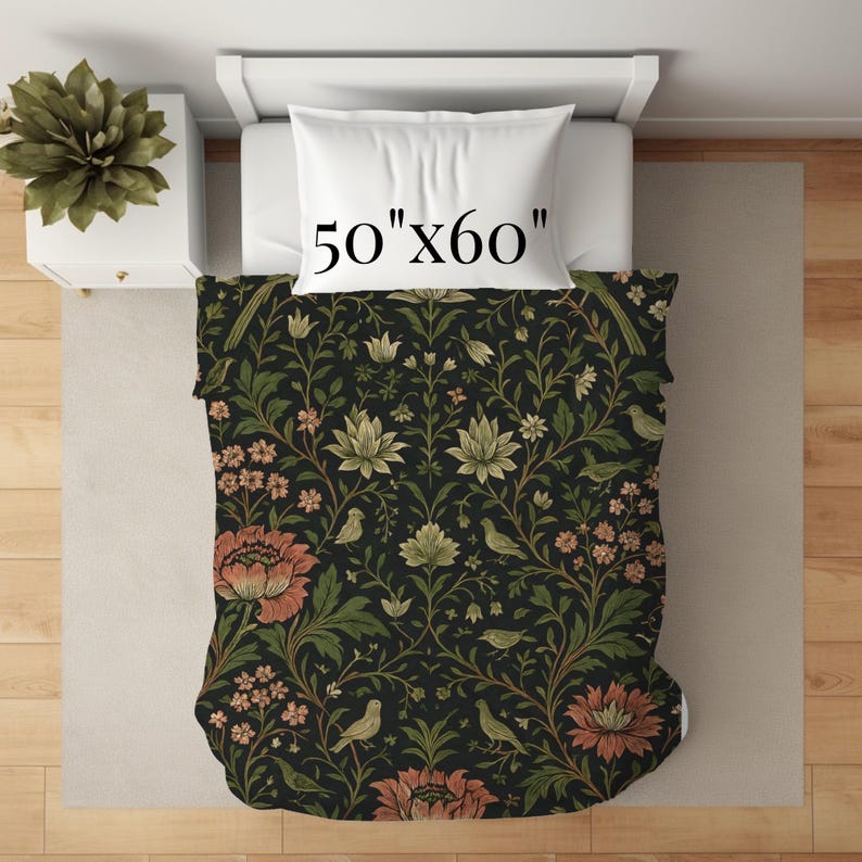 Botanical Throw Gift Grandmillennial Style Floral Blanket Velveteen Sofa Accent English Garden Housewarming Cottagecore Textile Nature Lover image 11