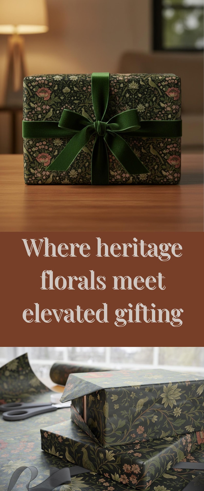 Botanical Wrapping Paper Roll William Morris Dark Floral Luxury Gift Wrap English Garden Wedding Present Heritage Vintage Gift Wrap image 20