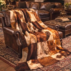 Sherpa-Decke, Kuhfell-Patchwork, Western-Stil, Geschenkidee für Männer, Landhausstil, Kuhfellmuster, weiche Kunstfelltextur, Ranch-Stil, Südwest-Flair