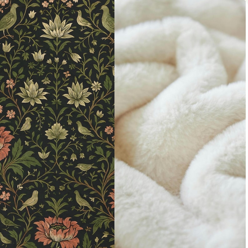 Nature Lover Gift Botanical Throw Blanket Velveteen Soft Fabric English Garden Floral Design Heritage Pattern Birds Botanical Blooms Trailing Vines Grandmillennial Aesthetic Cottagecore Style Home Textile Sofa Accent Decorative Throw