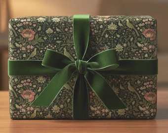 Luxury Vintage Floral Wrapping Paper Dark Green Botanical Pattern Elegant Floral Swan Wrap Present Paper Roll Premium Design Wrapping