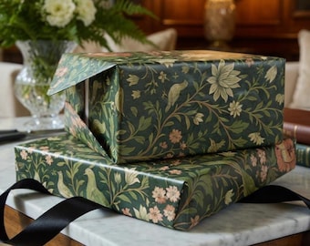 Botanischer Geschenkpapierrolle William Morris Dark Floral Luxus Geschenkverpackung Englischer Garten Hochzeitsgeschenk Kulturerbe Vintage Geschenkverpackung