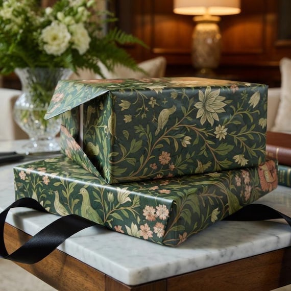 Botanical Wrapping Paper Roll William Morris Dark Floral Luxury Gift Wrap English Garden Wedding Present Heritage Vintage Gift Wrap